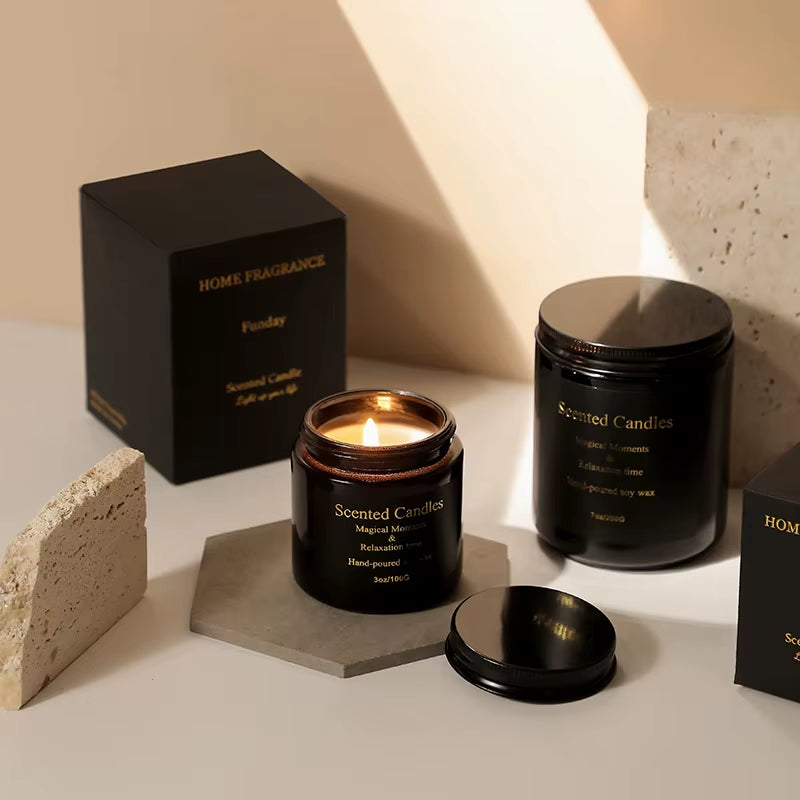 1Pc Scented Candles, Black Glass Jar Western Classic Dinner Props, Photography Anniversary Birthday Gift