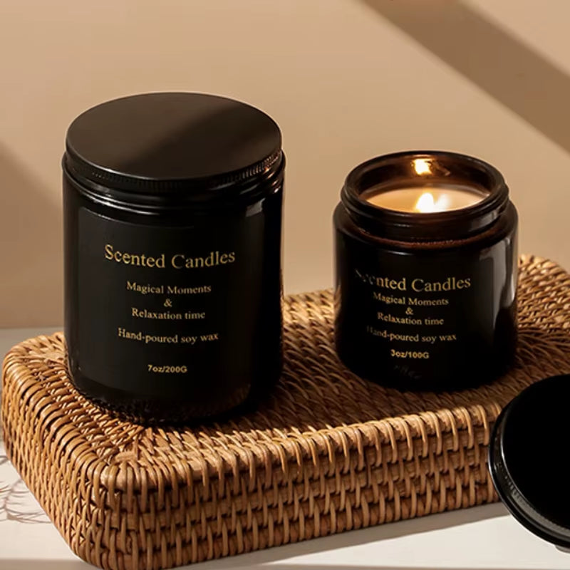 1Pc Scented Candles, Black Glass Jar Western Classic Dinner Props, Photography Anniversary Birthday Gift