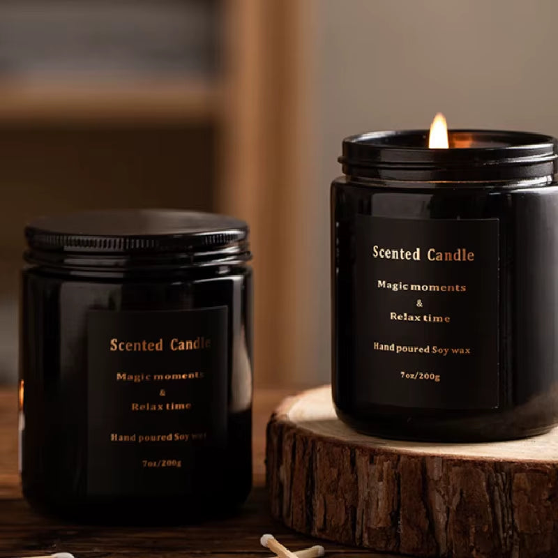 1Pc Scented Candles, Black Glass Jar Western Classic Dinner Props, Photography Anniversary Birthday Gift